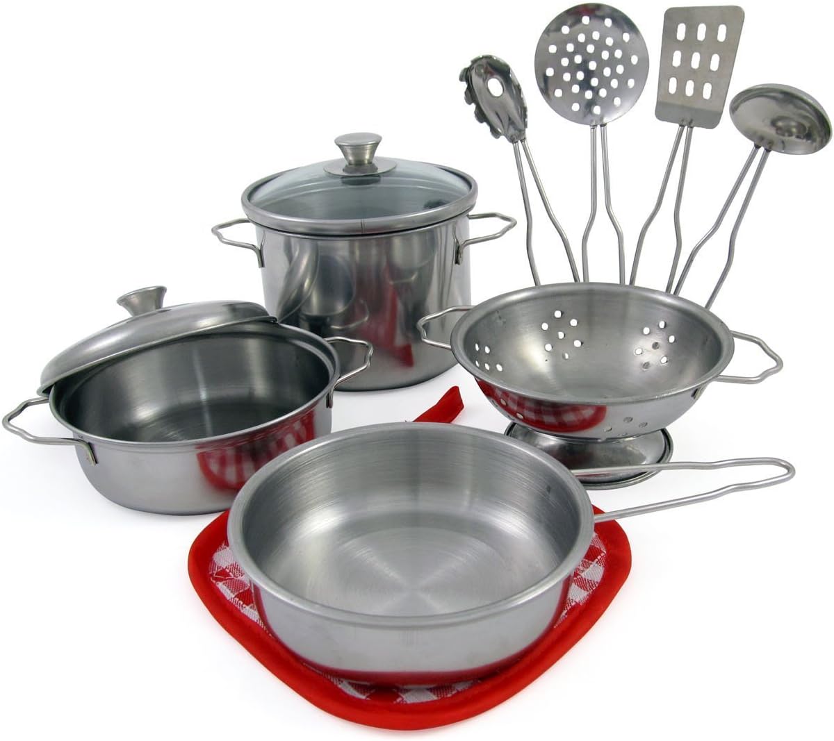 Real Steel Kid Pots and Pans Play Set for Toddlers| Pretend Kitchen Cooking Dress Up Mini Pots and Pans Toy Set for Ages 3+