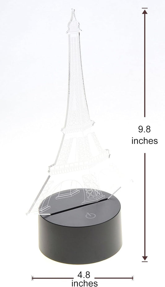 3D LED Night Light Optical Illusion Eiffel Tower, Desk Table Lamp Color Change Multi Effects Functions | 7 Colors USB Powered Birthday & Party Gift