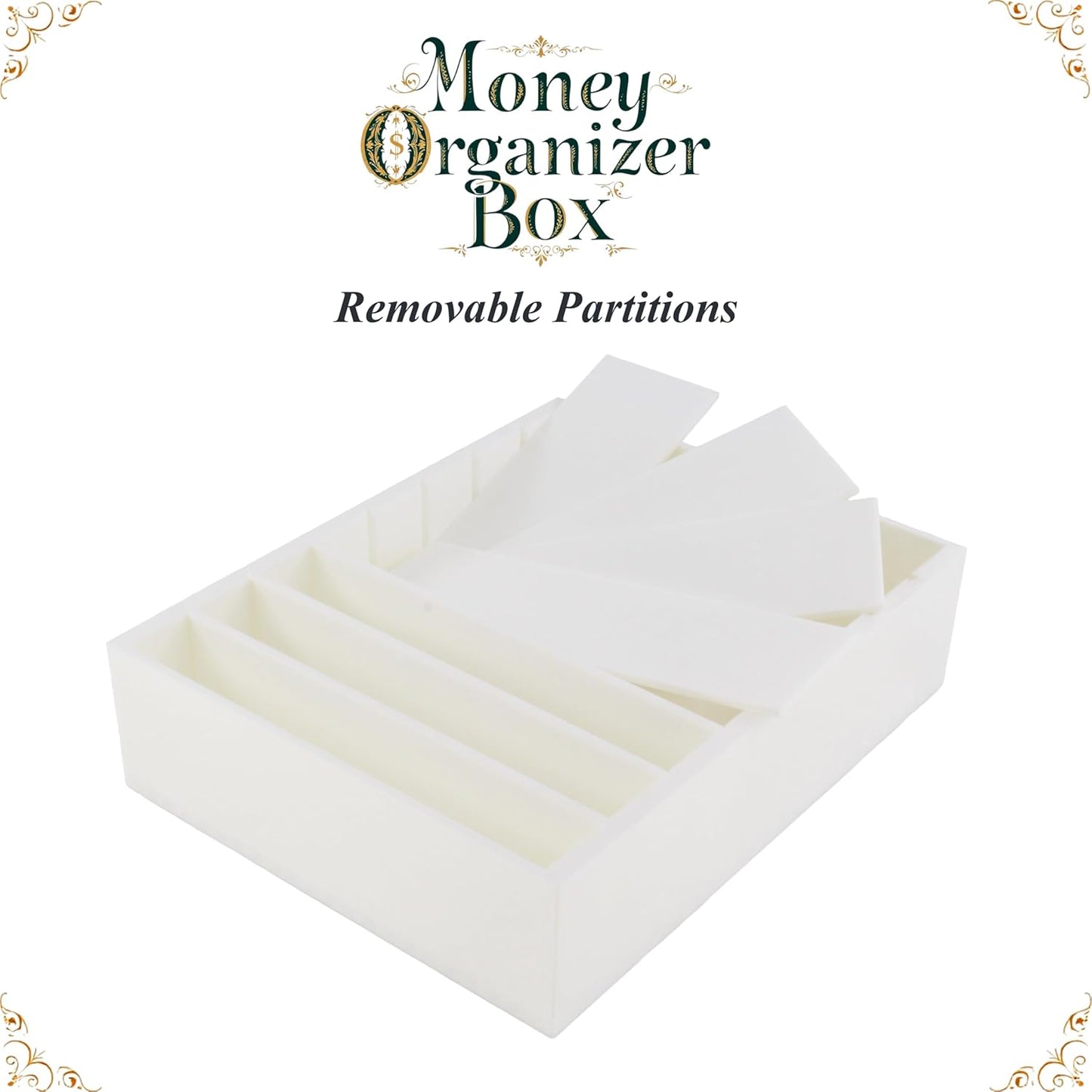 Money Organizer for Cash – 8 Compartment Money Holder, Cash Organizer, Cash Holder, Cash Divider Box, Cash Tray (White)
