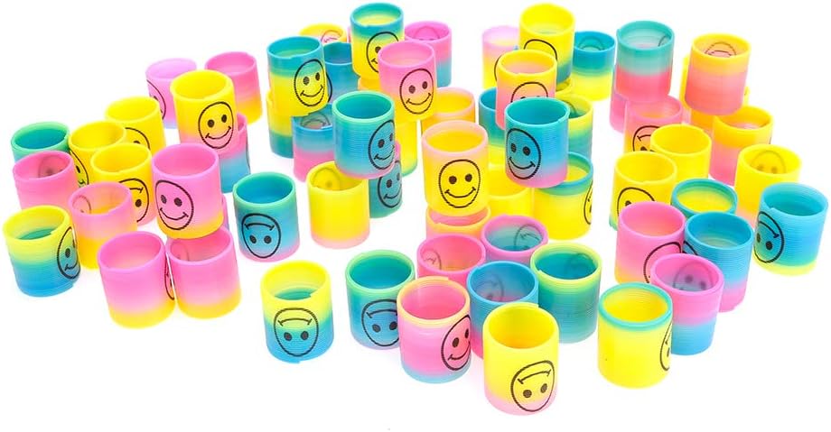 72 Pcs Mini Slinky Party Favors Mini Slinkies Bulk, Emoticon Rainbow Spring Toys Goodie Bag Stuffer, Coil Spring Toy for Carnival Prize Classroom Exchange Gifts