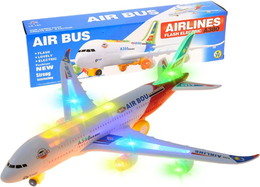 2 Packs Kids Airplane Toys, Bump & Go Action Toddler Toy Airplane with LED Flashing Light, Music, Airplane Sound, Great Gift for Boys Girls Ages 3-12