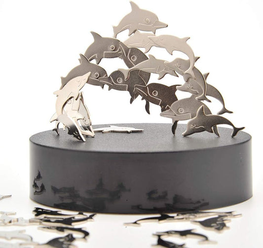 Magnetic Desktop Sculpture (Dolphins) | Mini Magnetic Art Decoration for Desktop | Fun Stress Relief Office Gift