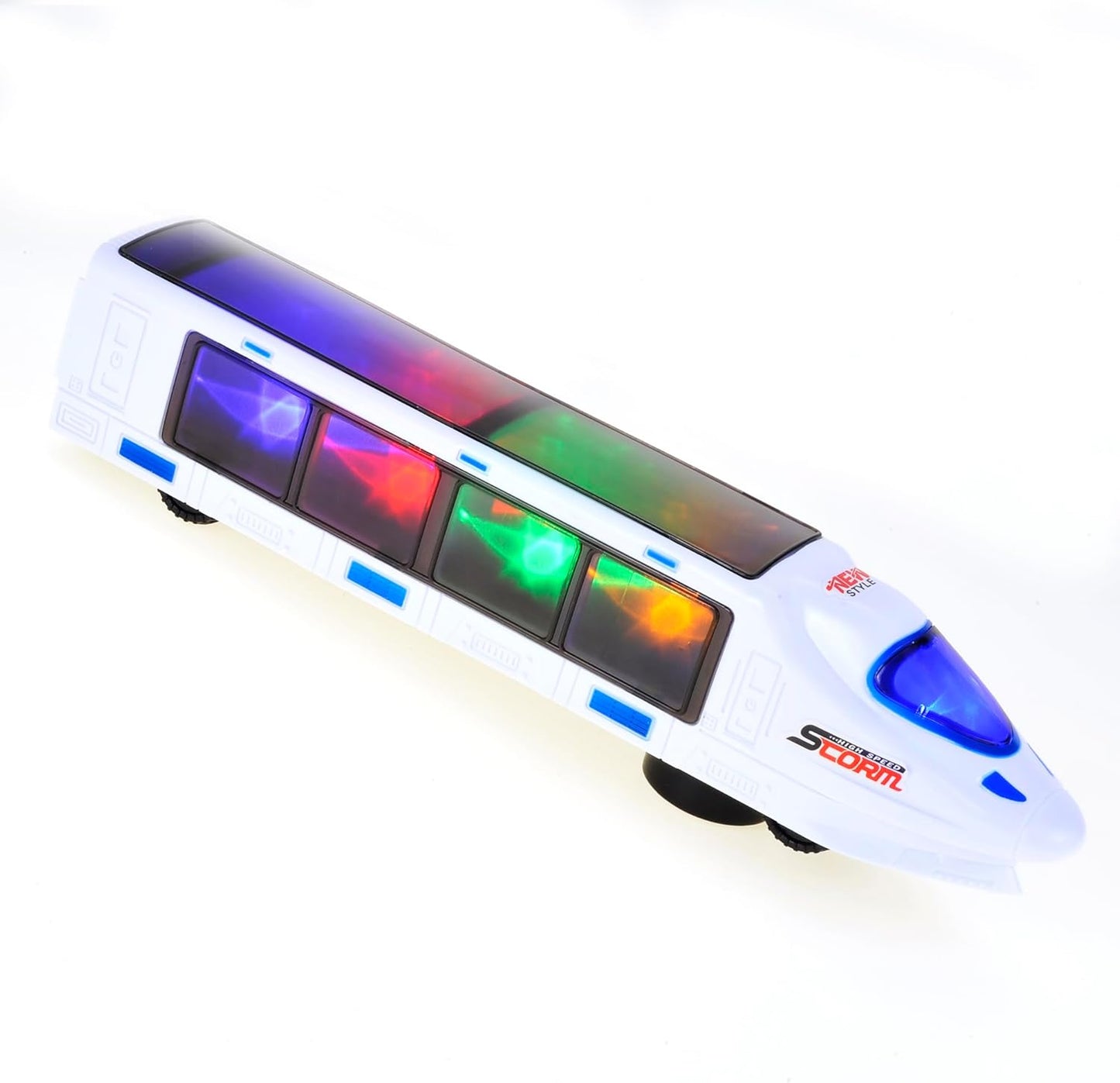 2 Pack Electric 3D Lightning Train Toy, Automatic Driving Changes Directions on Contact with Lights, Sounds, Music, and Color Effects for Boys, Girls Age 3+