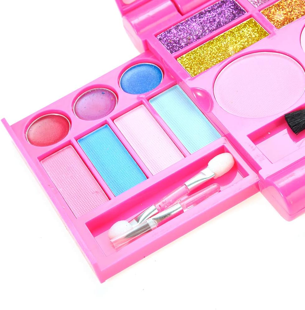 PowerTRC Washable Makeup Pretend Play Set for Kids | Fold-Out Cosmetic Kit with Mirror | Safe, Non-Toxic Toy Makeup Palette for Girls