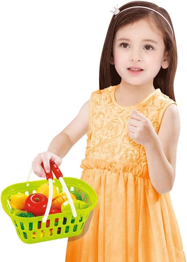 Kitchen Cutting Food Playset for Kids | Includes Vegetables, Fruits, Cooking & Eating Utensils | Comes with Portable Storage Basket