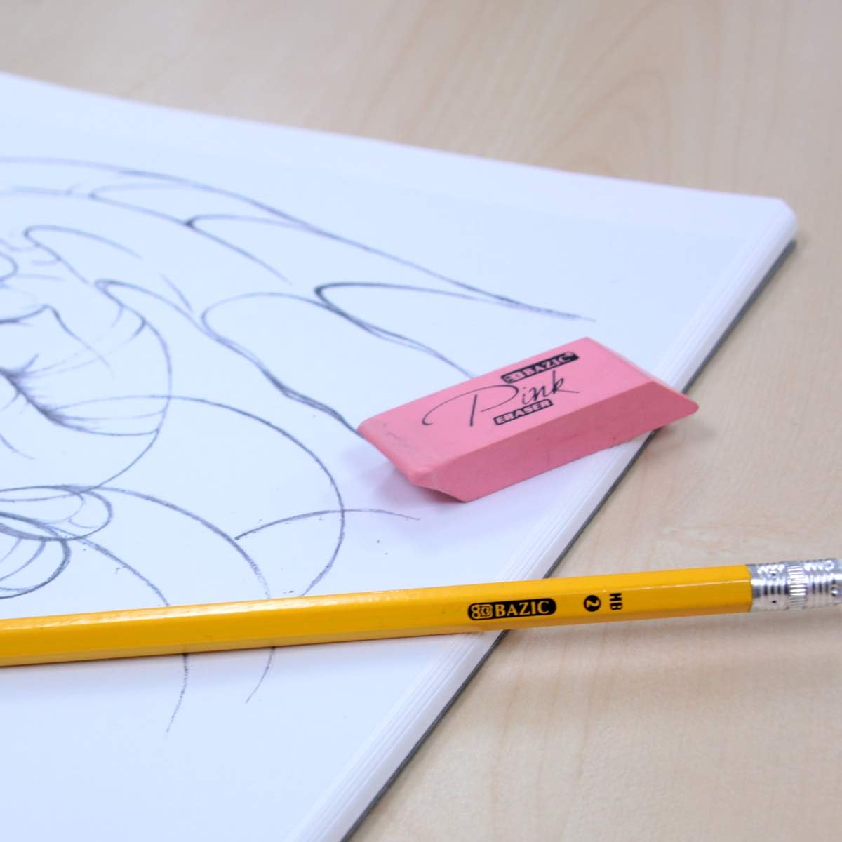 Pink Eraser, Latex Free Bevel Erasers, Large Size Block Erasers for Art Drawing School Office Kids Teachers (4/Pack), 1-Pack