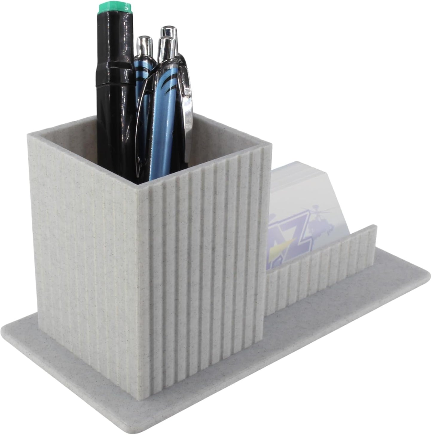3D Printed Desk Organizer Pencil Holder with Business Card Stand, Marble – Pen Cup + Business Card Holder for Office, Reception, Teacher Gifts – Unique Marbled Look – Made in USA