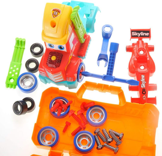 Take Apart Toy Set Truck & Racing Car for Kids, Build Your Own Vehicle Playset with Lights, Engine Sound, Screwdriver & Wrench, Learning Construction Kit for Toddlers Kids Boys Girls Ages 3 4 5 6 7