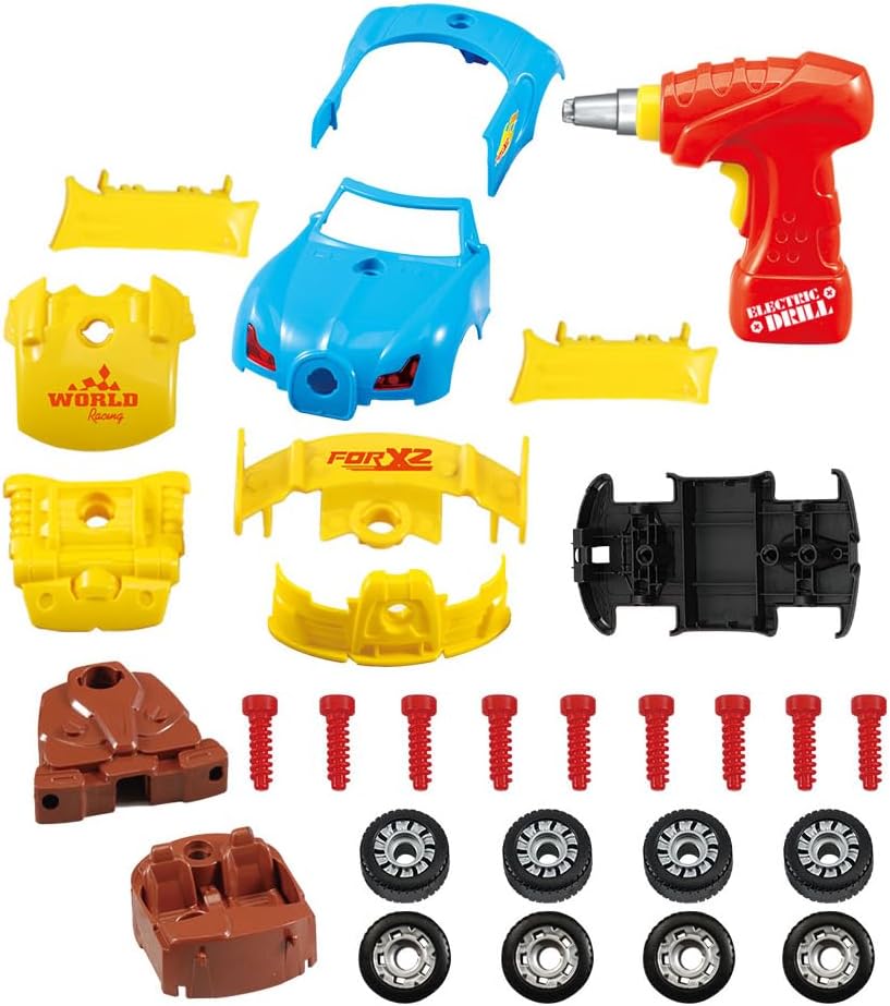 Take Apart Racing Car Toddler Toys Set, 30 Pcs Stem Learning Education Toy Build Your Own Car Construction Set with Drill, Light, Sound