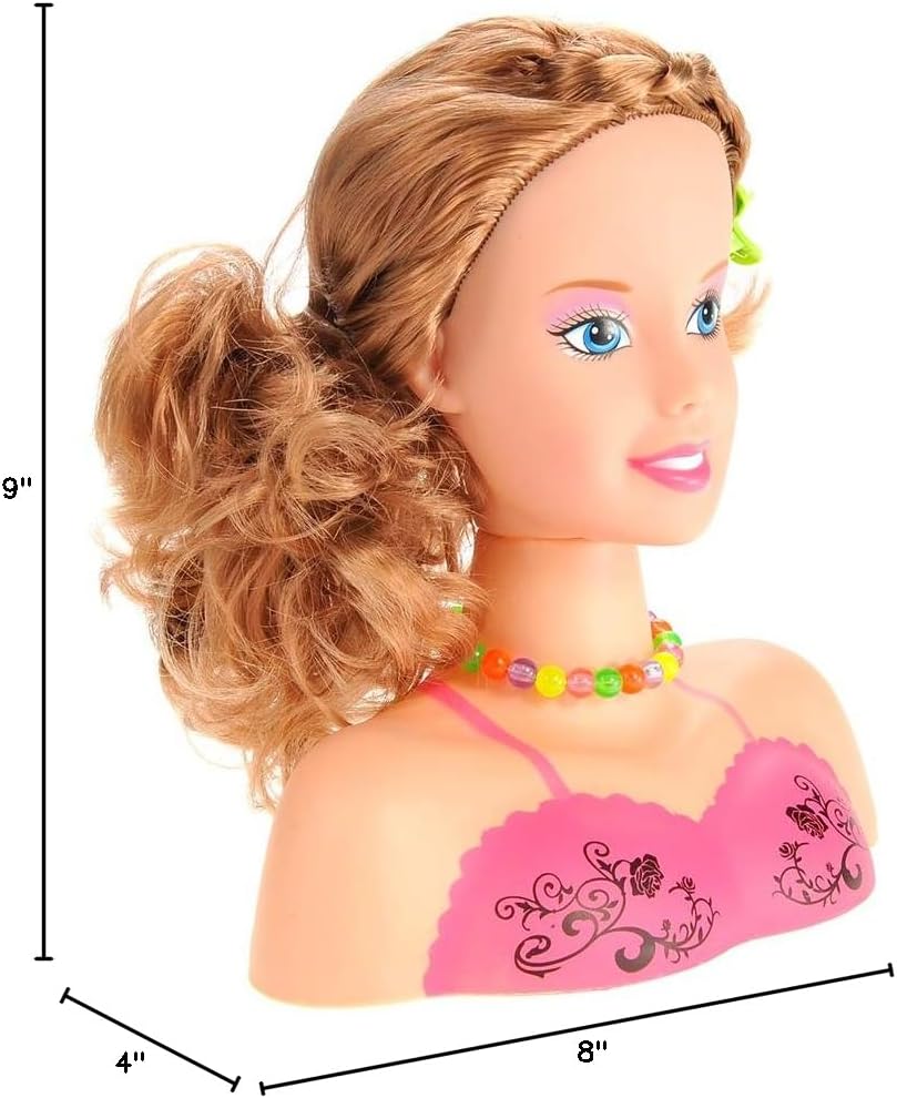 Makeup Doll Head for Hair Styling Kids Toy Kit - Washable Cosmetic Pretend Play Set with Fashion Accessories, Make up Doll for Girls Hair Dresser