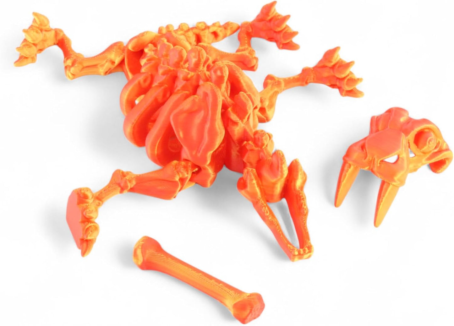 PowerTRC 3D Printed Skeleton Sabertooth Tiger – Prehistoric Collectible Articulating Mammals 3D Figurine Desk Decoration for Teens and Adults (Red Gold)
