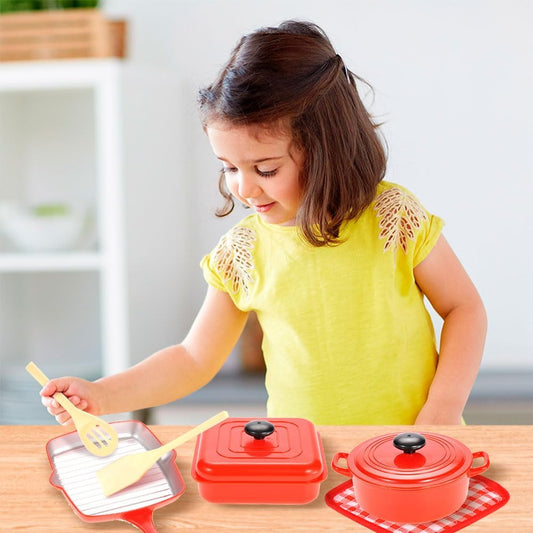 10 Piece Pots and Pans Kitchen Cookware Playset for Kids with Cooking Utensils Set, Pretend Toy for Kids