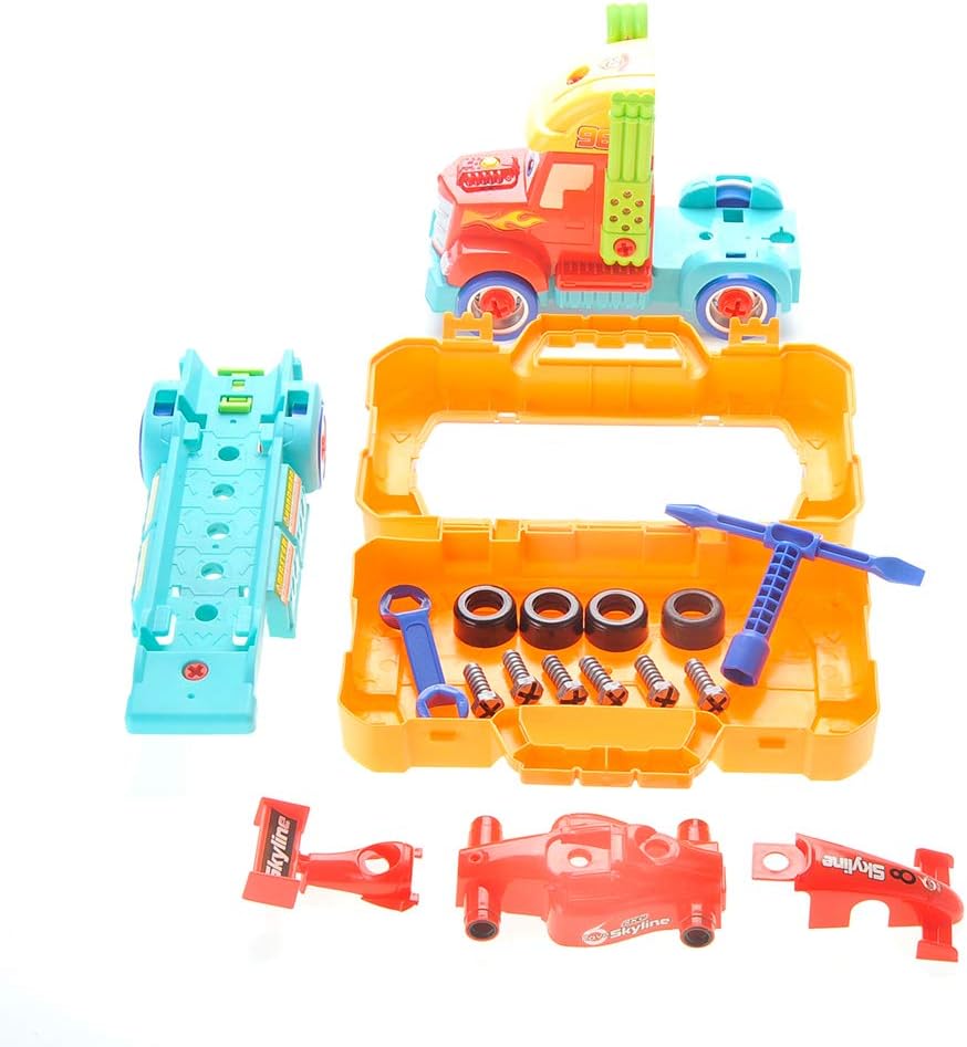 Take Apart Toy Set Truck & Racing Car for Kids, Build Your Own Vehicle Playset with Lights, Engine Sound, Screwdriver & Wrench, Learning Construction Kit for Toddlers Kids Boys Girls Ages 3 4 5 6 7