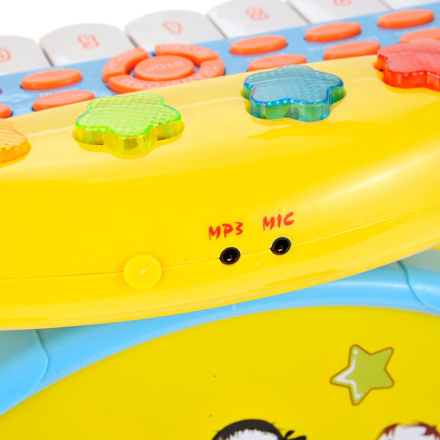 PowerTRC Deluxe 2 in 1 Keyboard and Drum Set Toy for Kids | Children's Musical Instrument Play Set Comes with Drum Set, Piano and Microphone | Colorful Lights and Sing-Along (Yellow)