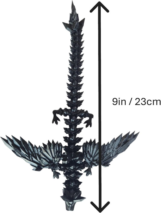 PowerTRC 3D Printed Crystal Dragon with Wings (Black Color) – Flexible 9 Inch 3D Printed Toy Dragon, Great for Gift Bags, Desk Decor, Party Favors