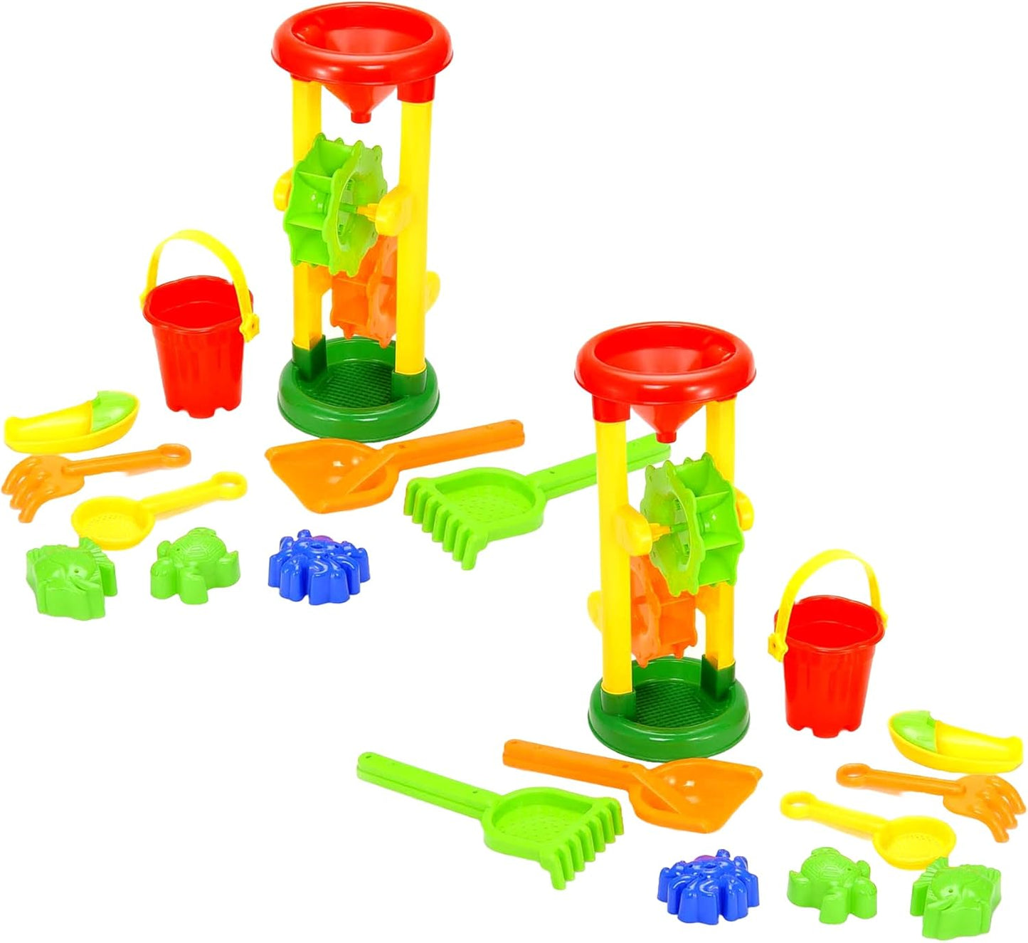 Double Sand Water Wheel Toy Tower Beach Toys for Kids Ages 4-8, Beach Bucket, Shovels, 3 Sand Molds Sail Boat Sand Toy Toddlers Outdoor Play