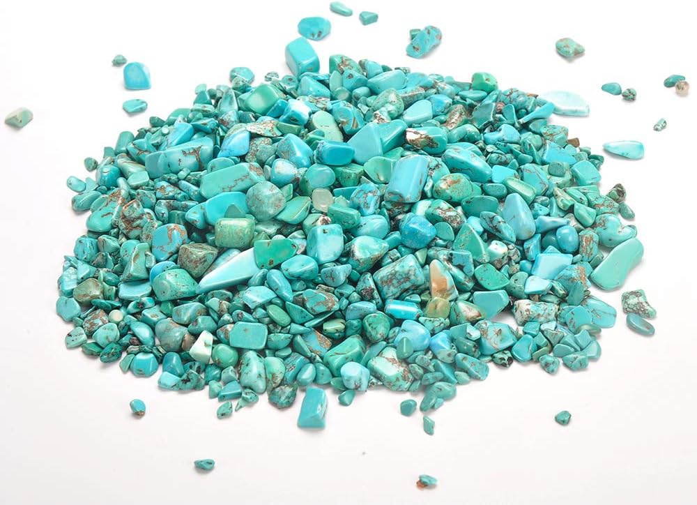 Crystals Gem Stones Decorative Rocks for Vase, Tumbled Turquoise Crystal Chips Bulk Healing Stones Fish Tank Gravel Filler Vase Filler Plants Decor 1 lb