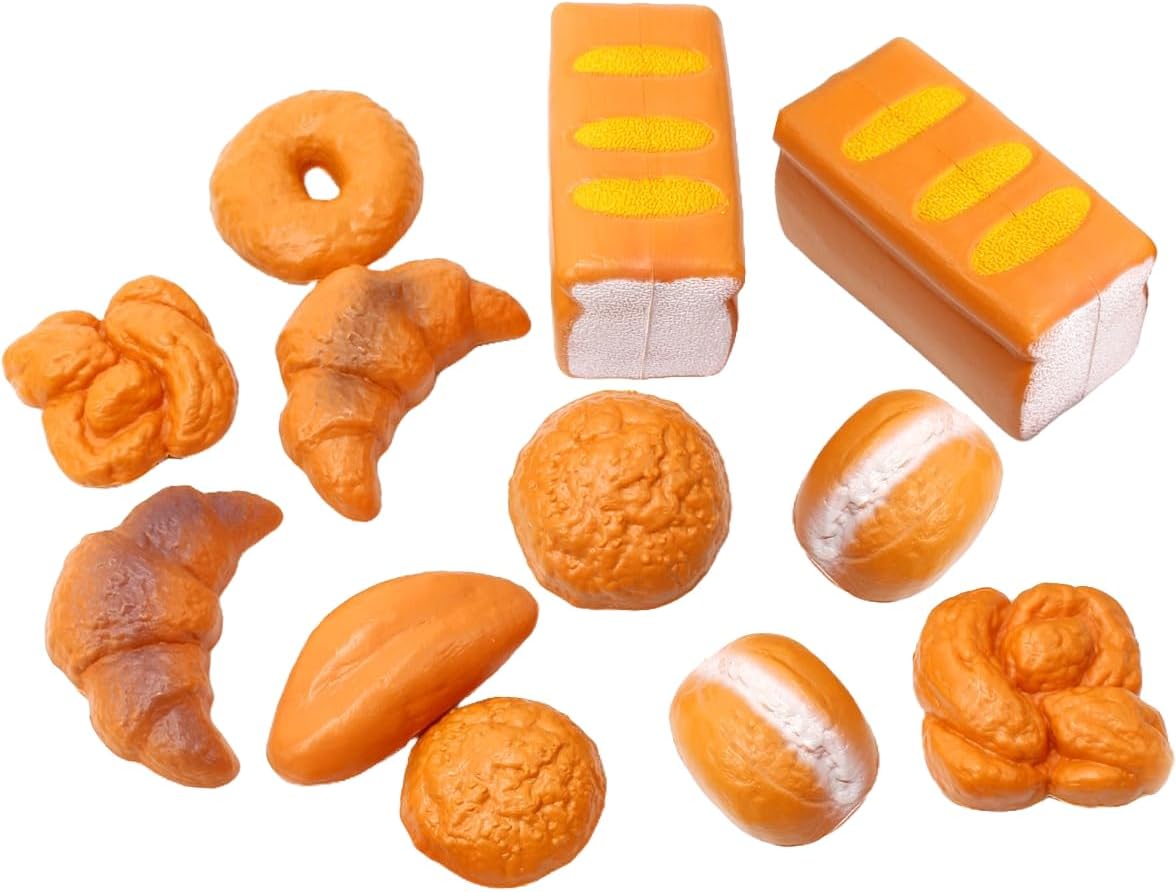 12 Pieces Life Size Fake Bread Playset | Pretend Bakery Kitchen Toy Set & Decoration | Unique Gift for Toddlers, Boys & Girls