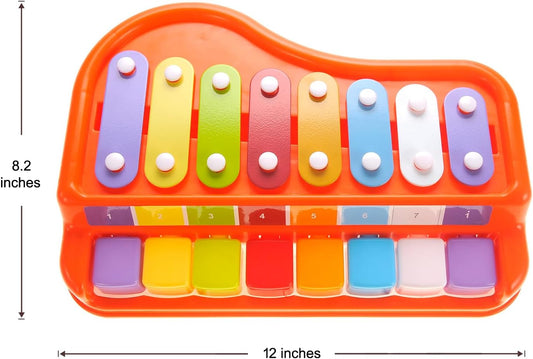 2in1 Large 12" X 8" Baby Piano Xylophone Toy for Toddlers – Large Piano Toy Musical Instrument with 8 Key Scales, Preschool Learning Educational Toy for Kids Boys and Girls