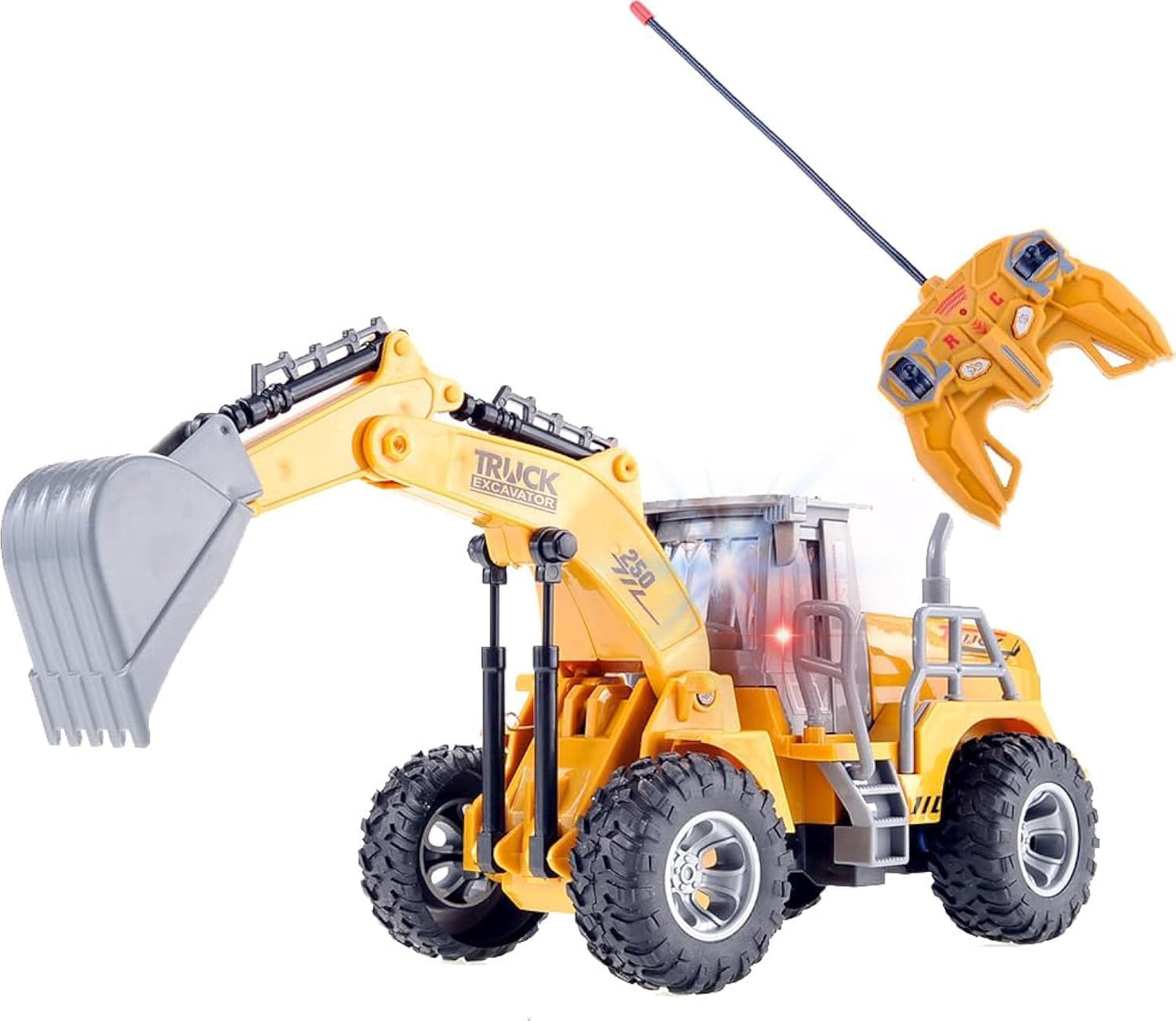 Remote Control Functional Construction Excavator Claw Vehicle Truck with Light | 1/30 Scale RC Battery Powered Engineering Digger Truck Car for Kids | Perfect for Beach Trips