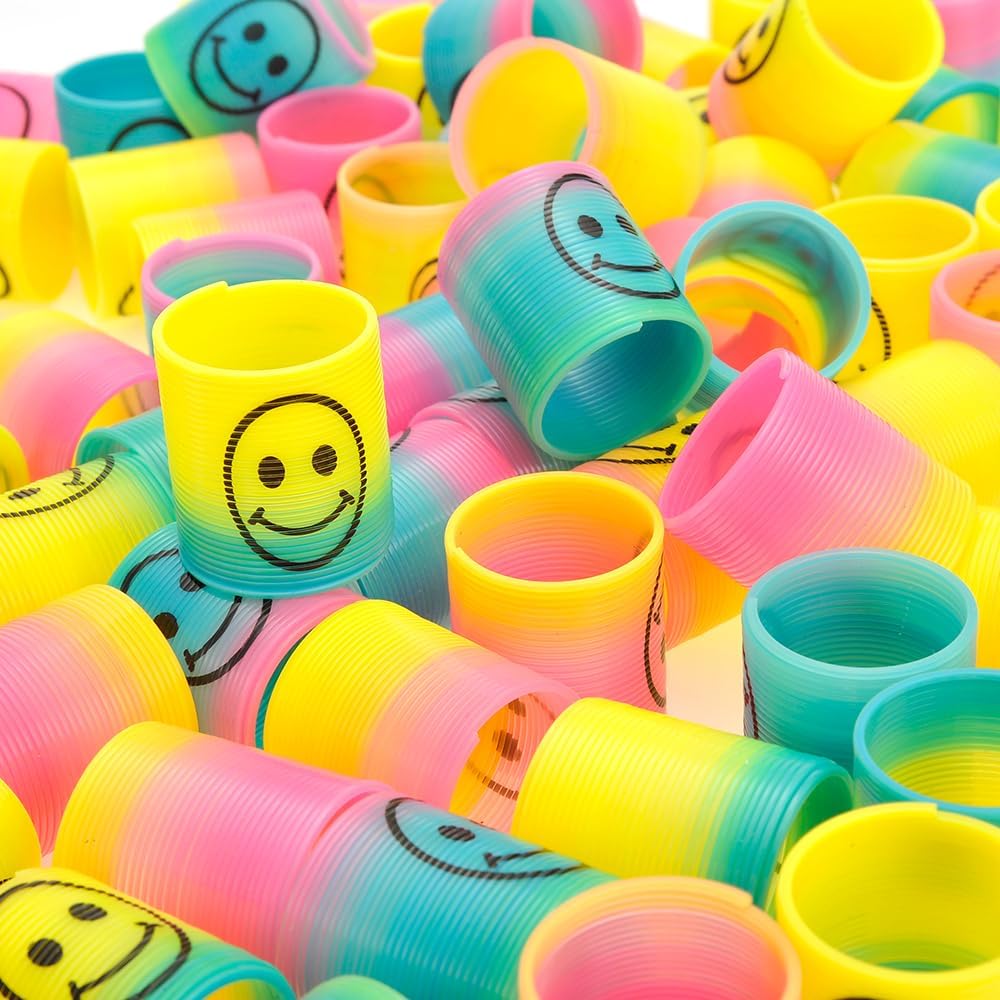 72 Pcs Mini Slinky Party Favors Mini Slinkies Bulk, Emoticon Rainbow Spring Toys Goodie Bag Stuffer, Coil Spring Toy for Carnival Prize Classroom Exchange Gifts