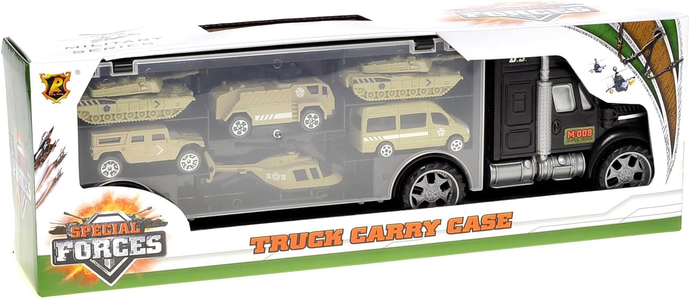 7 in 1 Military Truck Army Vehicle Models Car Toys, Mini Battle Army Toy, Tank, Humvee, Helicopter Playset Gift for Kids Military Toy Carrier for Kids Boys Ages 3 4 5 6 7+