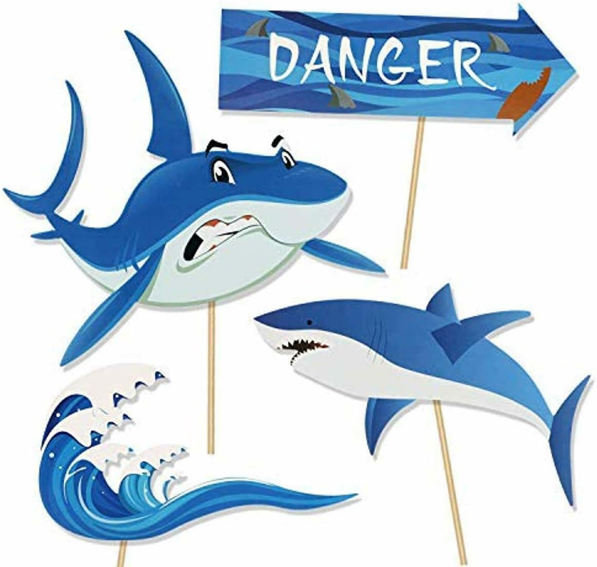 Photo Booth Props | Ocean Shark Themed Photo Booth Party Props | Birthday Party Supply Props for Photos and Decoration | 25 Piece Variety Props