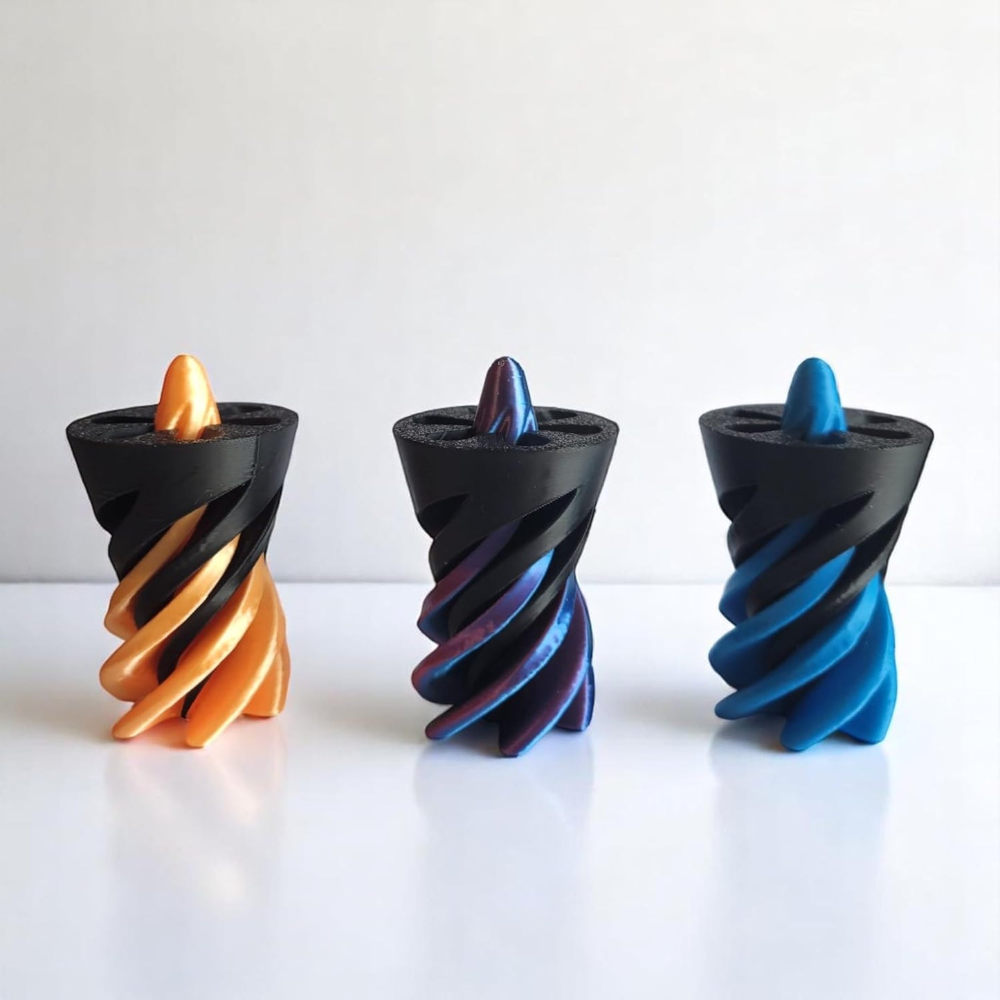 PowerTRC 3D Printed Impossible Passthrough Cone Fidget Toy (Set of 3) – Optical Illusion Desk Toys, 2.5 Inch – Orange, Blue, Tri-Color Red Blue Green