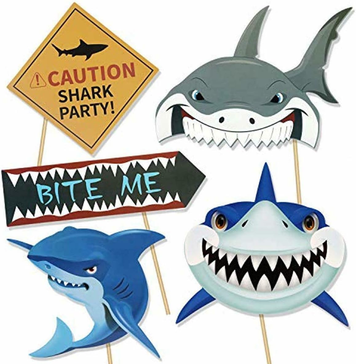 Photo Booth Props | Ocean Shark Themed Photo Booth Party Props | Birthday Party Supply Props for Photos and Decoration | 25 Piece Variety Props