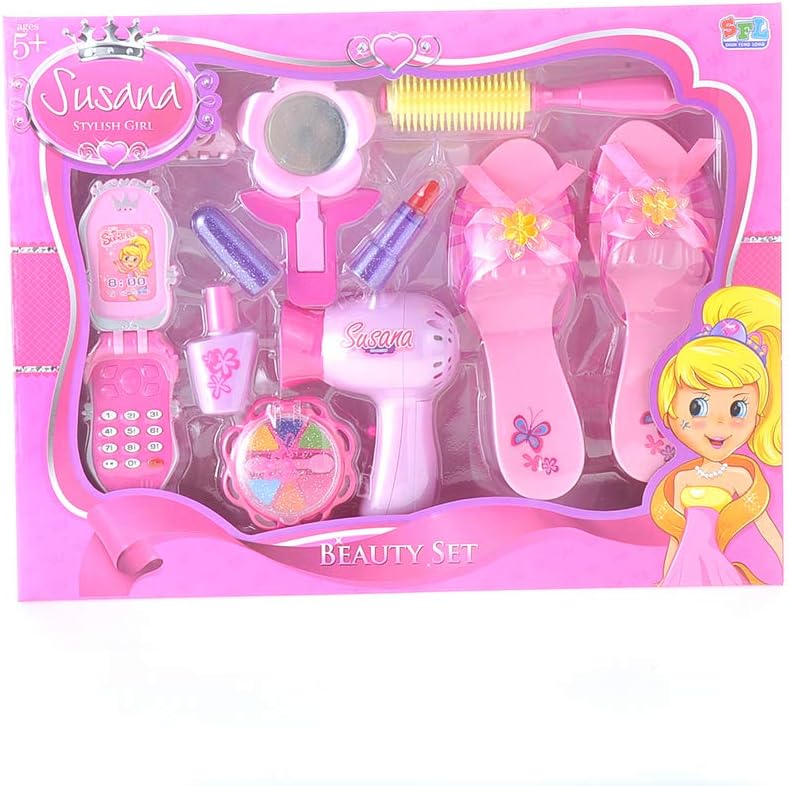 Stylish Little Princess Dress Up Beauty Play Set | Realistic Pretend Play Set | Pink Fashion Kit for Girls | Girl Toys Hair Dryer, Shoes and Makeup | Gift for Girls Ages 4 5 6 7 8