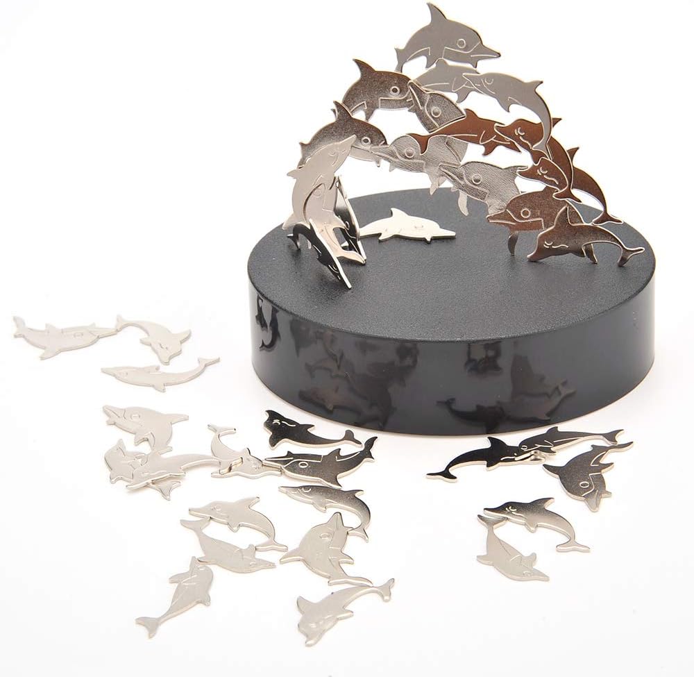 Magnetic Desktop Sculpture (Dolphins) | Mini Magnetic Art Decoration for Desktop | Fun Stress Relief Office Gift