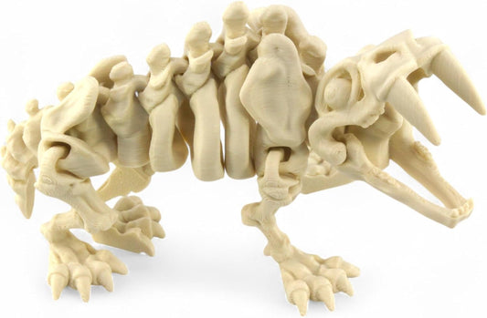 PowerTRC 3D Printed Skeleton Sabertooth Tiger – Prehistoric Collectible Articulating Mammals 3D Figurine Desk Decoration for Teens and Adults (Bone White)