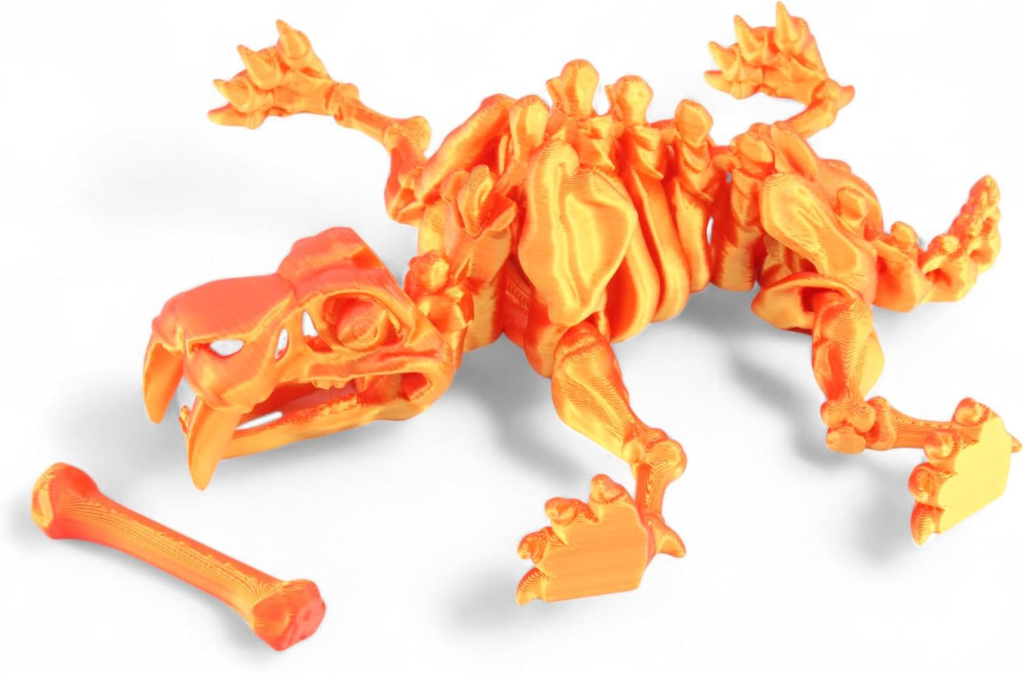 PowerTRC 3D Printed Skeleton Sabertooth Tiger – Prehistoric Collectible Articulating Mammals 3D Figurine Desk Decoration for Teens and Adults (Red Gold)