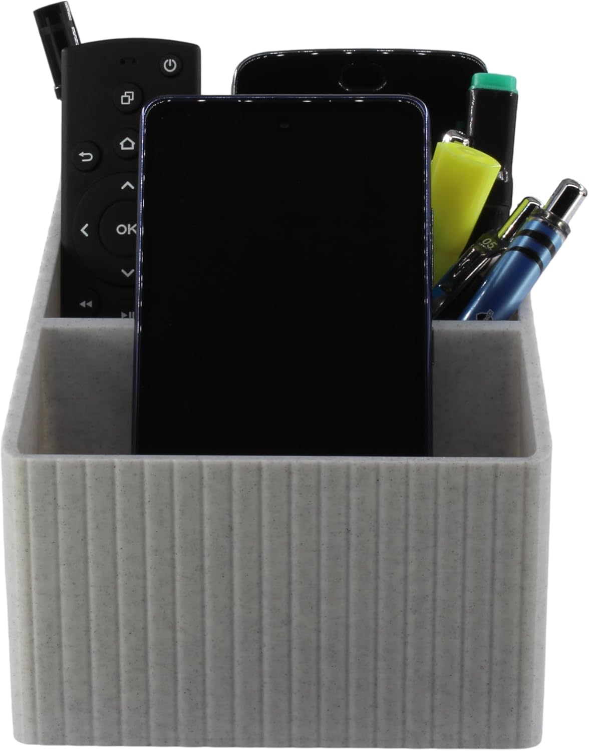 PowerTRC 3D Printed Remote Control Holder – 3-Compartment TV Remote Caddy & Desk Organizer for Living Room, Office, Bedroom – Smooth PLA, Non-Slip Base, No Assembly – Made in USA
