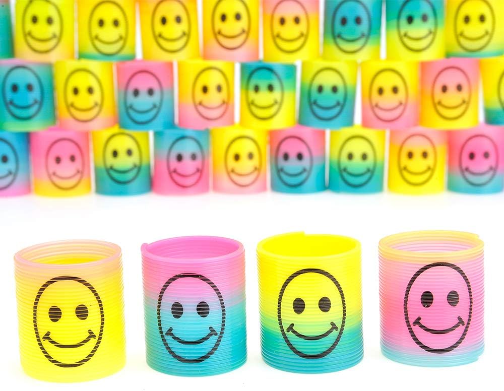 72 Pcs Mini Slinky Party Favors Mini Slinkies Bulk, Emoticon Rainbow Spring Toys Goodie Bag Stuffer, Coil Spring Toy for Carnival Prize Classroom Exchange Gifts