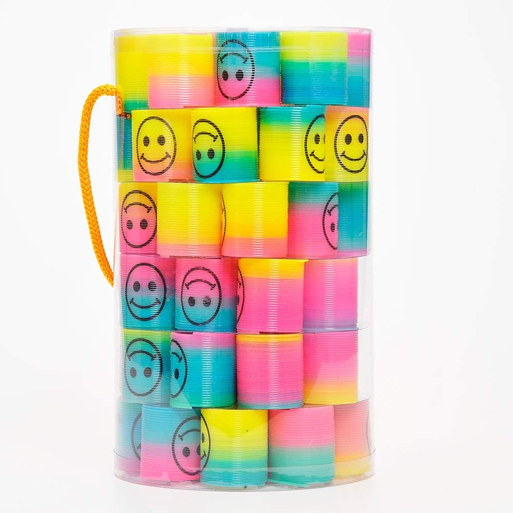 72 Pcs Mini Slinky Party Favors Mini Slinkies Bulk, Emoticon Rainbow Spring Toys Goodie Bag Stuffer, Coil Spring Toy for Carnival Prize Classroom Exchange Gifts