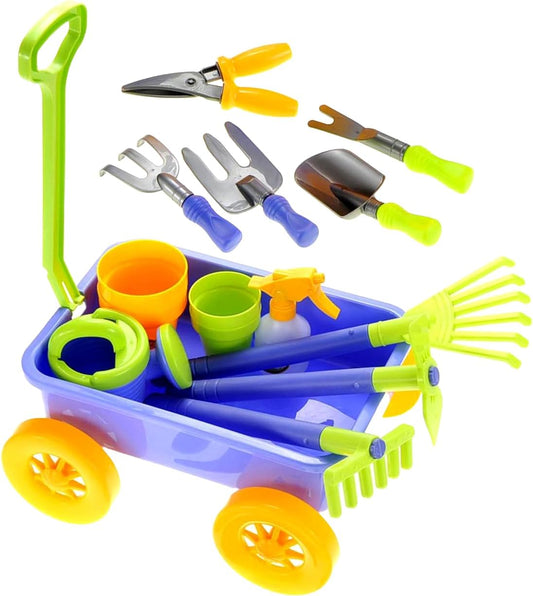 Garden Wagon & Tools Toy Set 15 Pcs Kids Gardening Tools & Wagon Toy Set – Outdoor Toddler Toys Kids Gardening Set – Beach, Sand, Garden Toys
