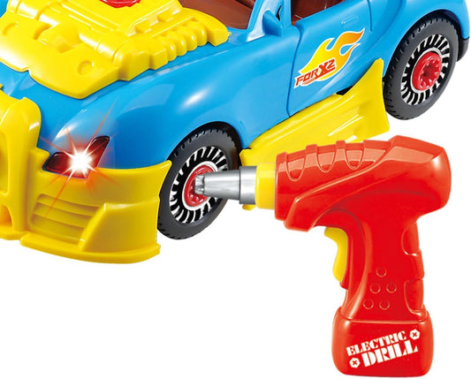 Take Apart Racing Car Toddler Toys Set, 30 Pcs Stem Learning Education Toy Build Your Own Car Construction Set with Drill, Light, Sound