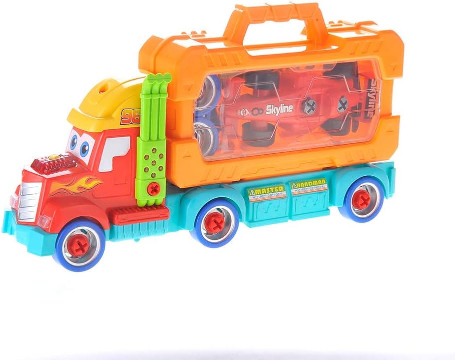 Take Apart Toy Set Truck & Racing Car for Kids, Build Your Own Vehicle Playset with Lights, Engine Sound, Screwdriver & Wrench, Learning Construction Kit for Toddlers Kids Boys Girls Ages 3 4 5 6 7