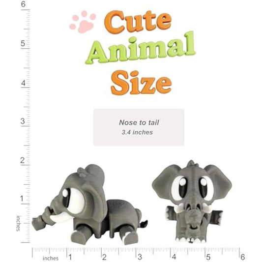 PowerTRC 3D Printed Articulated Elephant Fidget Toy 3 Pack – Flexible Cute Animal Desk Decor, Adult Fidget Collectible – 3D Printed in USA