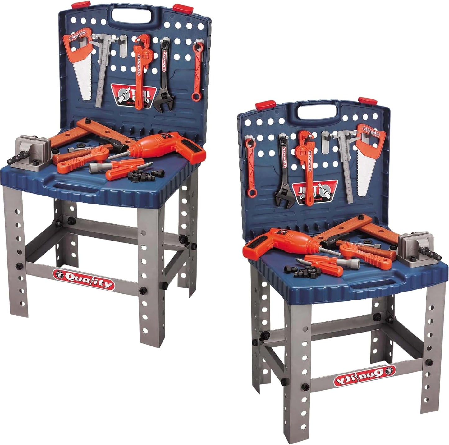 PowerTRC Kids Tool Workbench Set with Electronic Cordless Drill and 11 Pretend Play Construction Tool Accessories