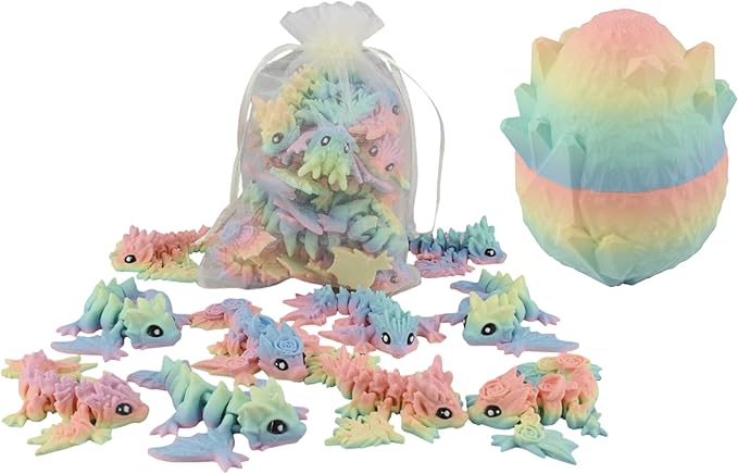 PowerTRC 10 Pack 3D Printed Dragon Baby Wyverns – Matte Rainbow Articulated 3D Printed Dragon Party Favors, Gift Bags & Collectibles