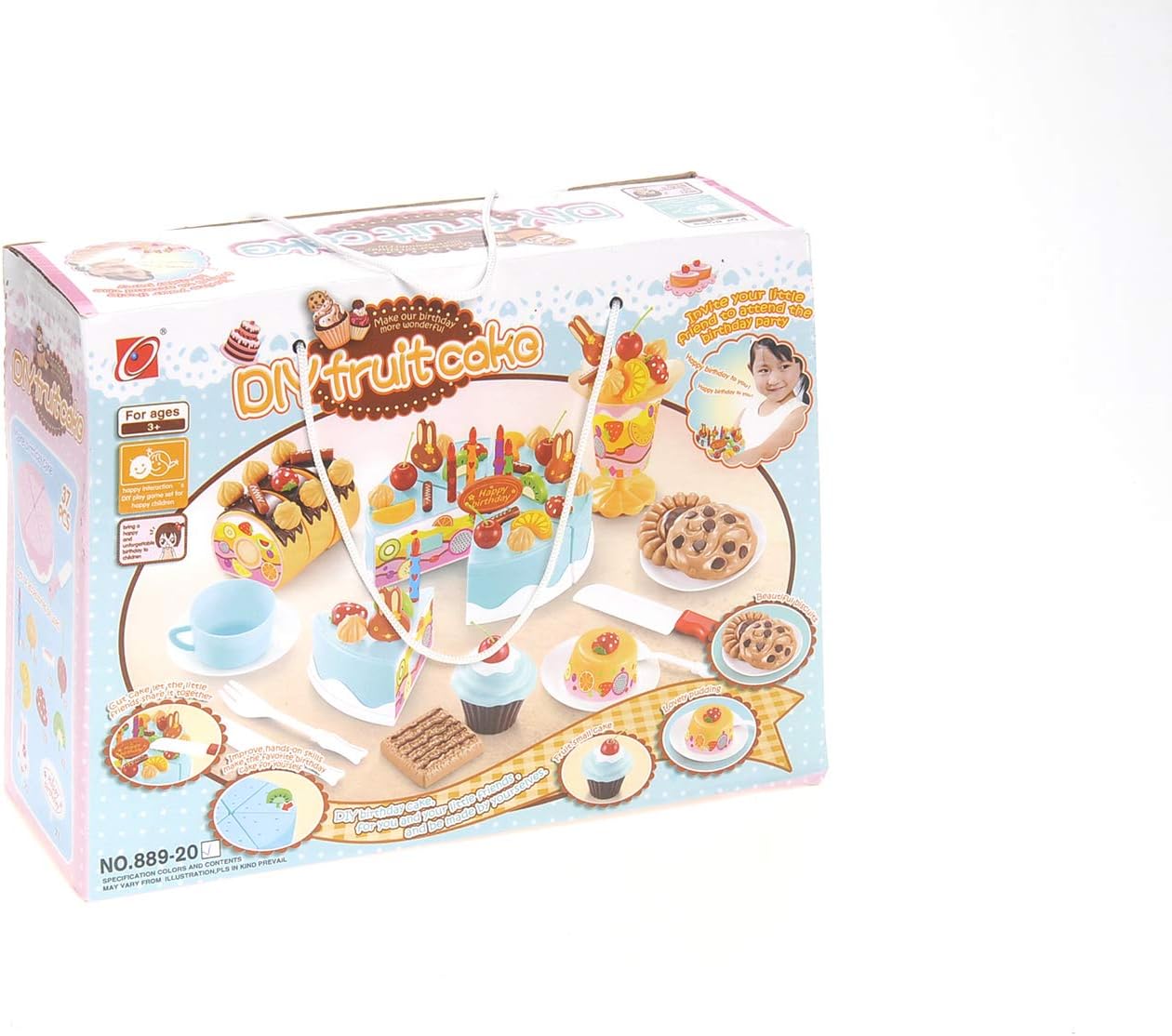 75 Pcs DIY Birthday Cake Food Cutting Kitchen Toy Set | Pretend Party Role Play Sweet Tea Party Set Gift with Cake, Ice Cream, Biscuit, Removable Candles & Stickers for Kids (Blue)