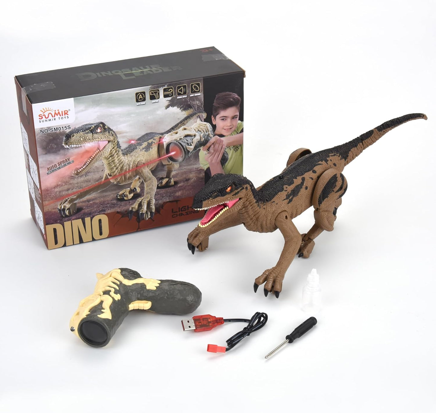 PowerTRC Remote Control Dinosaur for Boys 4-7, RC Dinosaur Toys for Kids 3-5 with Realistic Legs & Spray Stream, LED Light Chasing Dinosaur Toys for Kids 8-12 Birthday Gift
