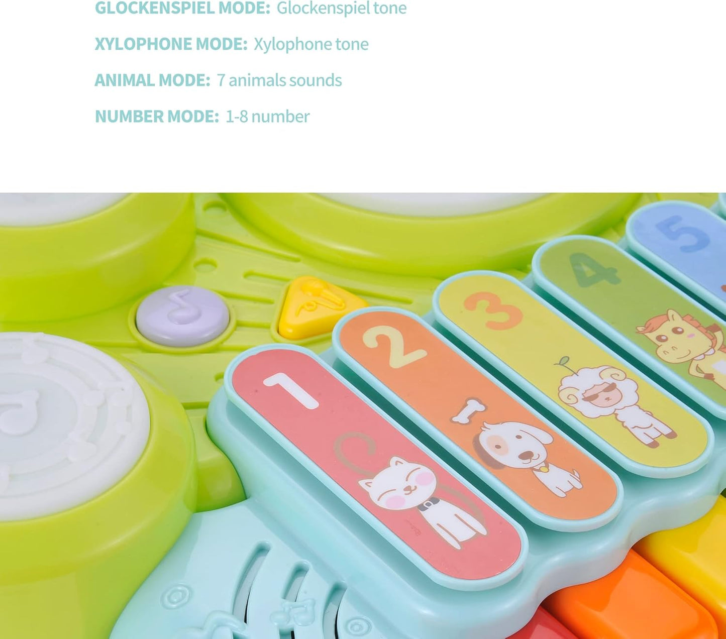 3 in 1 Musical Instrument Toy for Baby & Toddler, Electronic Piano Keyboard with Xylophone and Drum Set, Learning Toy with Lights and Sound, Educational Montessori Toys for Babies