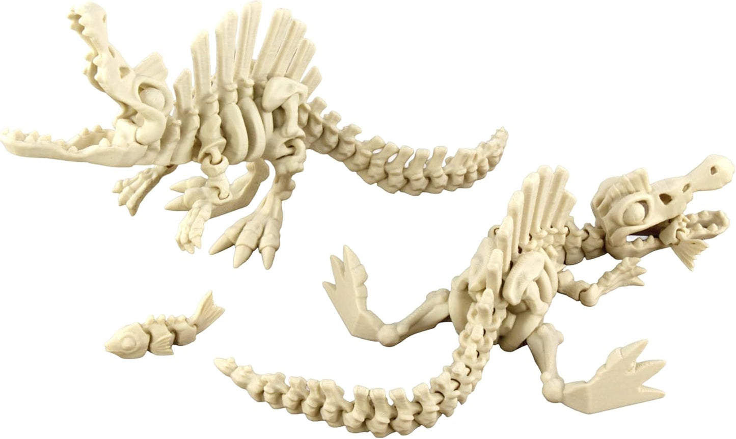 PowerTRC 5PCS 3D Printed Dinosaur Skeletons, T-Rex Triceratops Stegosaurus Velociraptor Spinosaurus Fidget Toys, 3D Printed Dragon Animals Toys, Articulated 3D Figurine Stress Relief Toy (Bone White)