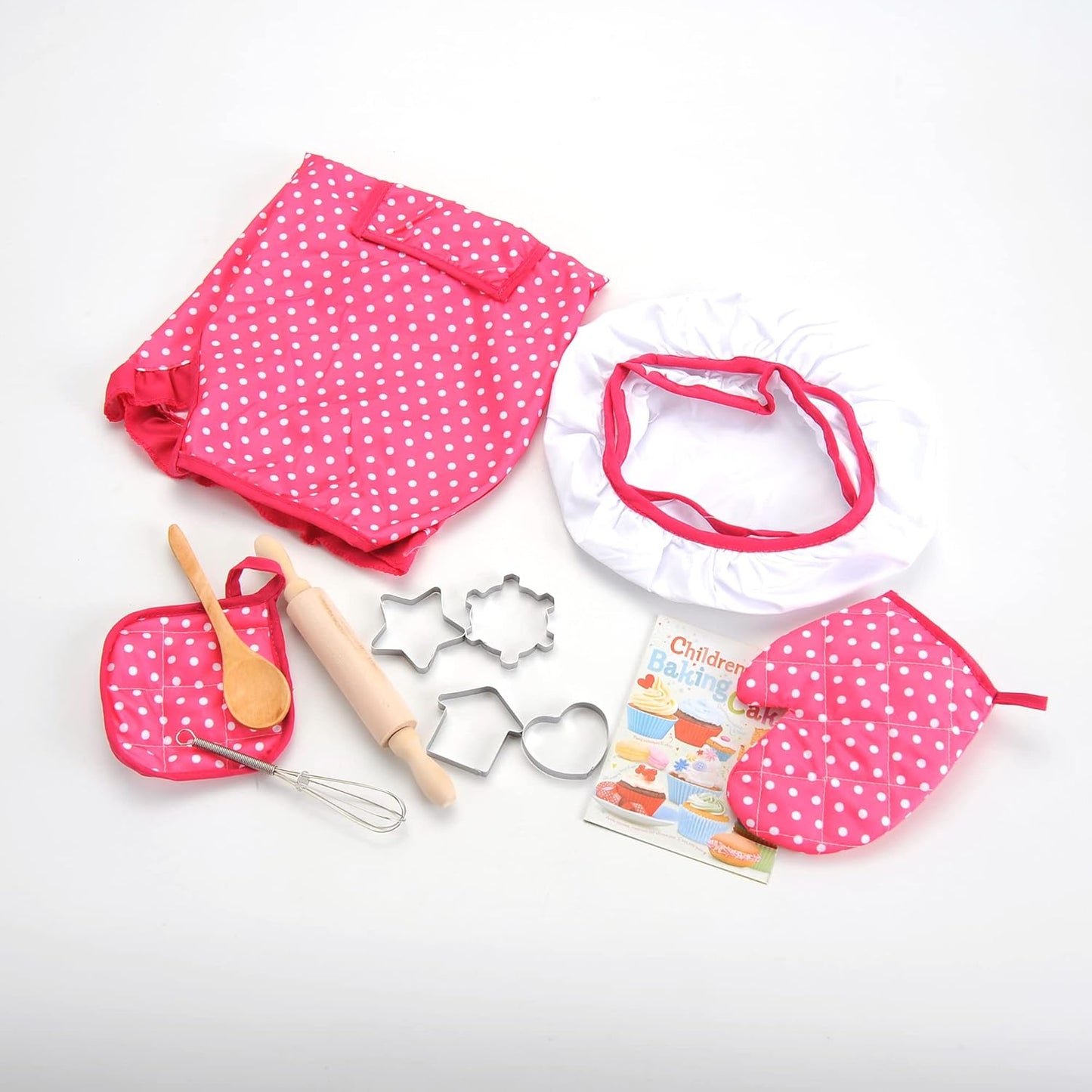 Toddler Cooking Apron for Girls, Cooking and Baking Set for Little Girls, Toddler Chef Outfit Chef Costume Kids Chef Hat and Apron 3-5 Pretend Play