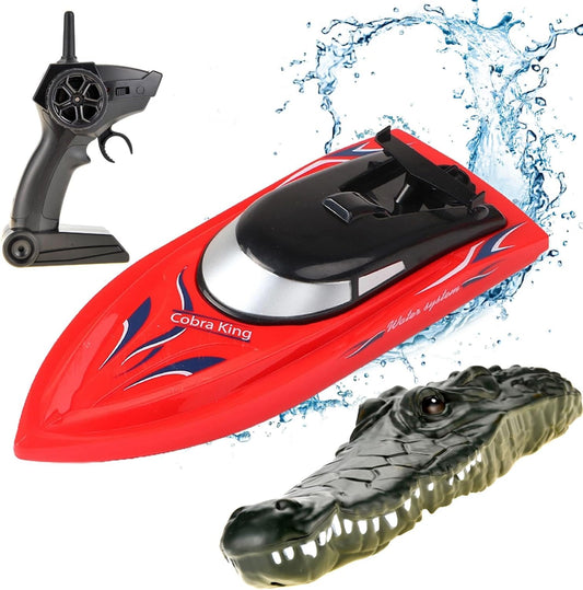 Remote Control Alligator Head Boat, 2 in 1 RC Speed Boat for Pools and Lakes, Switch Between Gator Head and Speed Boat, Rechargeable Battery Floating Crocodile Prank Gift for Boys & Girls