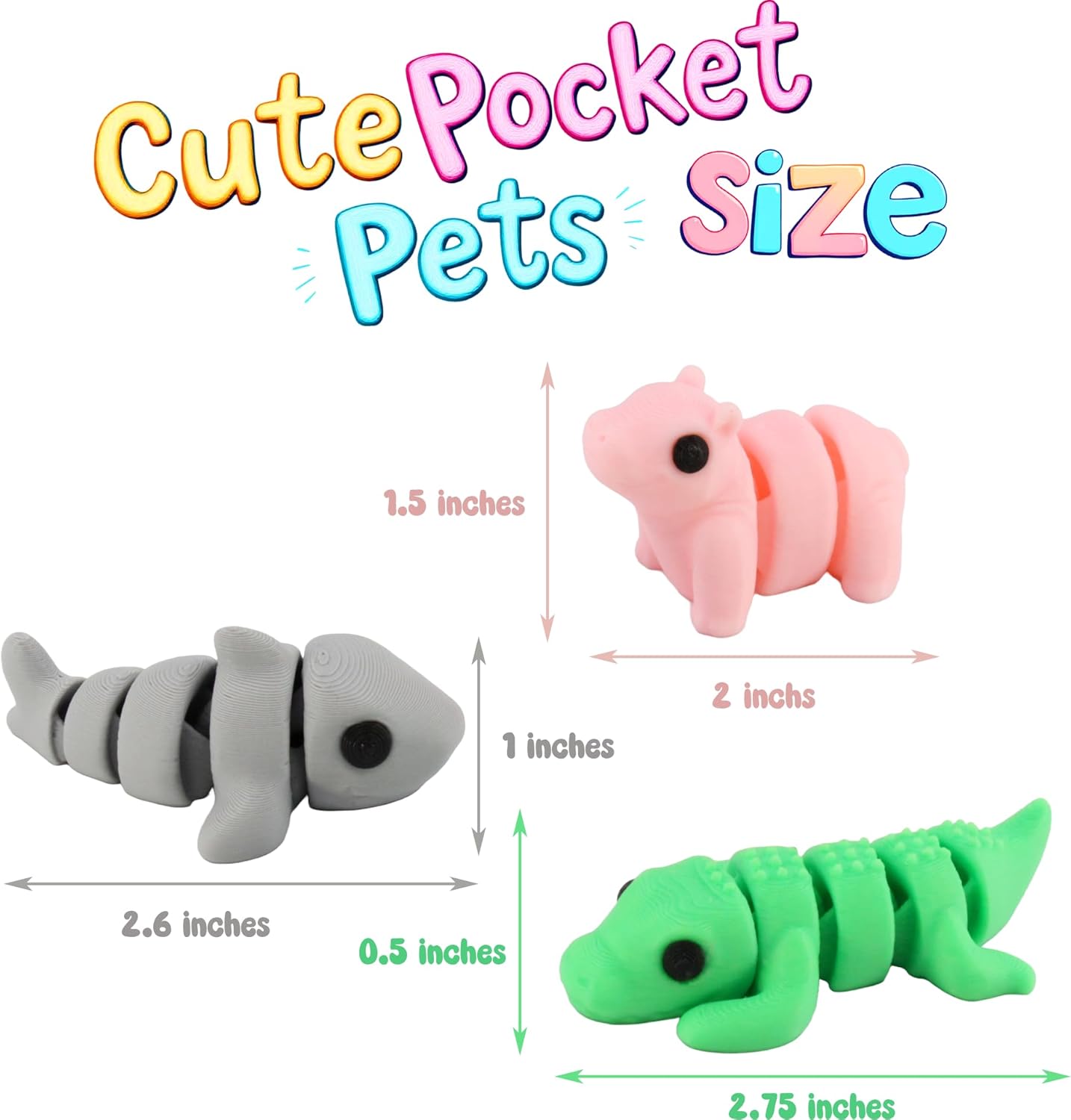 PowerTRC 35 Pcs 3D Printed Animals Set, 2 inches Mini 3D Printed Animals, Cute Pocket Pets Animal Figurine Toys, Articulated Flexible Fidget Toy for Desk Decoration, Goody Bag Stuffers