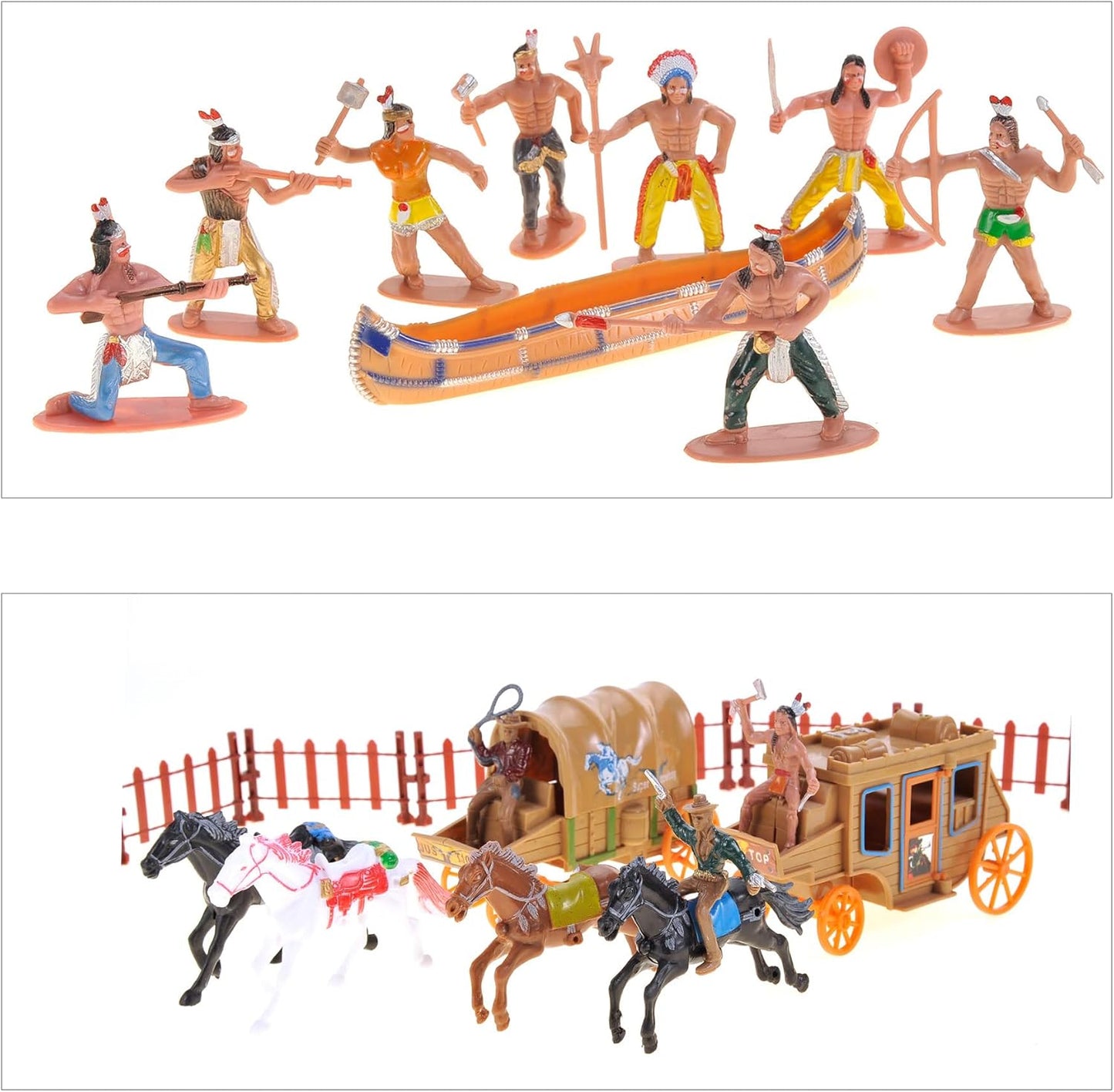 58 Pcs Wild West Cowboys and Indians Plastic Figures Toys Play Set, Toy Figure Action Soldiers and Native American Accessories Figure Playset Birthday Gift